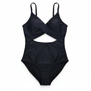 NWOT | Black Twist-Front Cutout Tummy Control One-Piece Swimsuit | XLarge
